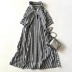 美品 トゥデイフル ウール ストライプ カフタンドレス ロング 