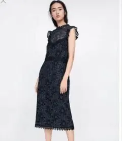 【ZARA/美品】レースペンシルワンピース Lサイズ（結婚式・パーティ）