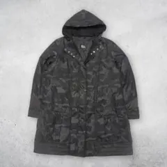 迷彩柄 ロング ダウンコート フード付き ダブルジップ カーキ 38 ミリタリー
