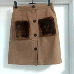 ブラウン タイトスカート Lサイズ フェイクファーポケット付き