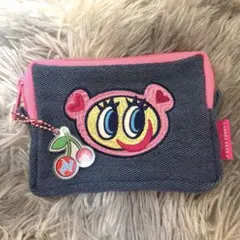 エンジェルブルー 刺繍デザイン デニム風ポーチ