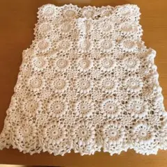 手編み　生成 かぎ針編み ノースリーブ トップス