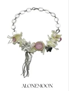 ALONEMOON原创 貝　ボタン　花　ネックレスチョーカー　ホワイト系