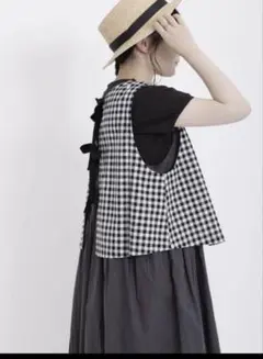 Samansa Mos2 後ろリボン前後着ベスト　ギンガムチェック 新品