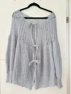 w closetライトグレー 透かし編みニットカーディガン
