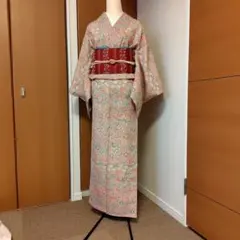 お値下げ！花柄小紋着物正絹しつけ付と帯2点と帯締めセット身丈153.5cm
