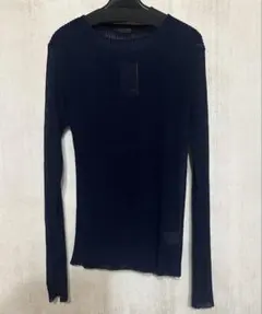 Aga（アーガ） ストライプシアーリブニット （ダークネイビー）