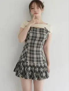 amerge. グレー×チェック柄 ミニワンピース 半袖 - メルカリ