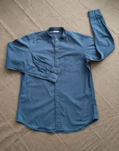 GU スタンドカラーバンドカラー ネイビー ダークブルー 長袖シャツ 藍色