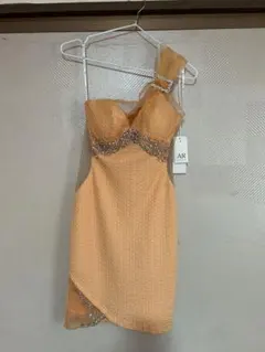 オレンジ ワンショルダー ドレス ビジュー付き