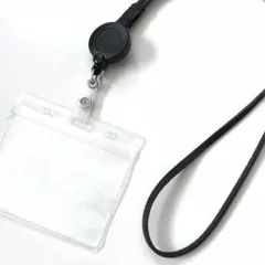 【レザー製】カードケース付リールクリップネックストラップ　⑥黒色ブラック