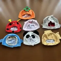 猫、犬動物キャラクター 子供用帽子 7点セット中古品