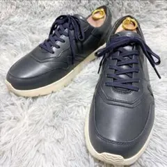 未使用級REGAL/リーガルウォーカー 26.5cmレザースニーカー 紺351w