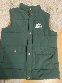 CAMP7美品中綿防寒ベスト緑✖️金キッズ150レディースSM相当トップス格安登山