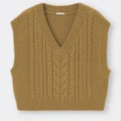 チャンキー ニット クロップド ベスト M マスタード