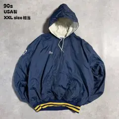 90sUSA製Hollowayナイロンプルオーバー刺繍XXLサイズネイビー