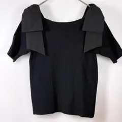 INGNI リボンストラップ オフショル 半袖ニット 2way 黒 Mサイズ