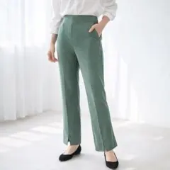 レイカズン【F】後ろゴム　裾スリット　ストレートパンツ　くすみカラー　ストレッチのサムネイル