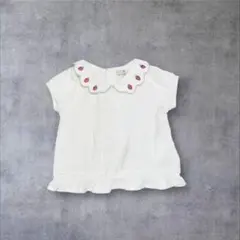 petitmain プティマイン いちご刺繍スカラップ襟ブラウス 80