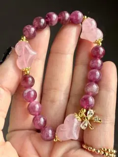 高品質✨希少ルベライト×ローズクォーツのデザインブレスレット