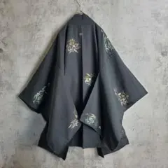 【ヴィンテージ】羽織 着物カーディガン モード 刺繍 総柄 花柄 黒 赤 レトロ 着物カーディガン 羽織 花柄 黒 和モード レトロ kimono - メルカリ
