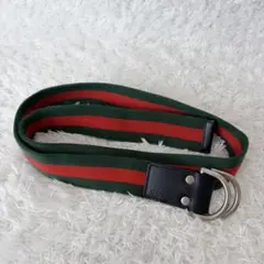 良品 GUCCI シェリーライン ベルト キャンバス レザー グリーン レッド