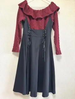 SHEIN ワインレッド ワンピース オフショル パーティードレス