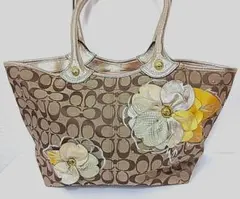 良品】COACH コーチ ポピー トートバッグ シグネチャー アップリケ 
