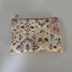 ハンドメイド　インド刺繍生地　ポーチ14cmファスナー