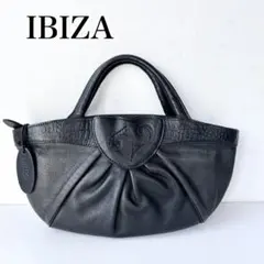 美品✨IBIZA イビザ ハンドバッグ 黒　冠婚葬祭　チャーム付き　本革　レザー