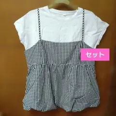 GU ギンガムチェックバルーンビスチェ＆フレンチスリーブTシャツ 3XLセット