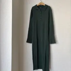 ZARA ダークグリーン リブ編み ロングワンピース
