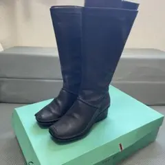 Clarks レザー ロングブーツ ウェッジヒール