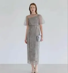 【LEJA】アシンメトリーシアーフラワードレスワンピース結婚式 二次会 お呼ばれ