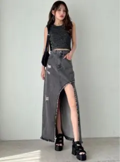 アシンメトリーカットデニムスカート