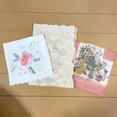 【新品レディース】刺繍　花柄　レース　ハンカチ　３枚セット