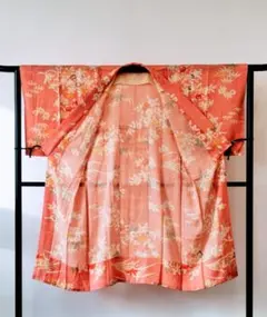 小紋 着物 正絹 ピンク 花柄 アンティーク レディース 和装 普段着◆m002