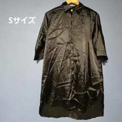 黒 シャツワンピース 【S】 七分袖 無地 レディース
