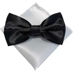 蝶ネクタイ　ポケットチーフ　セット　ブラック　ホワイト　挙式　新郎　無地　Z1