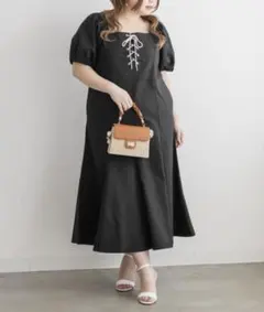 clette クレット オープンネックフラワー ワンピース 4Lブラック