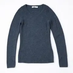 ユニクロU リブニット セーター M ブルーグレー系 長袖 シンプル