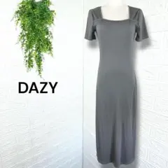 5143【DAZY】リブニットマキシワンピース 半袖 タイト グレー M