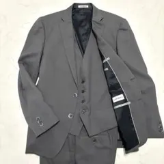極美品　レミュウ　スリーピース　スーツ　AB6 背抜き　ジレ　グレー　ストライプ