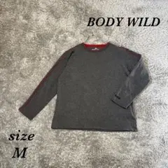 ボディワイルド (M) 長袖 スウェット トレーナー 赤ライン クルーネック