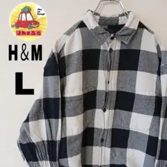 USA古着 H＆M ネルシャツ　L　ブラック　ホワイト　チェック