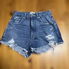 GYDA H/W HEMダメージ デニムショートパンツ(ブルー