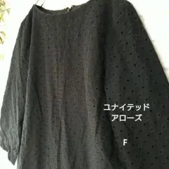 【ユナイテッドアローズ】バンドカラー　エンブロイダリーワンピース　黒F