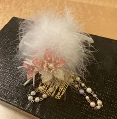 和装髪飾り ホワイト ピンク 花飾り