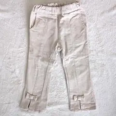 ベージュ リボン付きパンツ ハートポケット