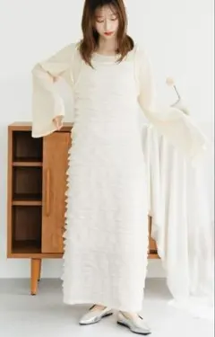 fupel ホワイト フリルキャミワンピース スリット入り